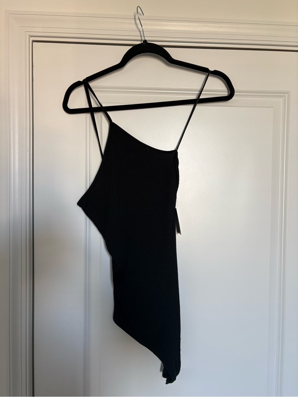 Black Asymmetric One-Shoulder Slip bodysuit- Women
